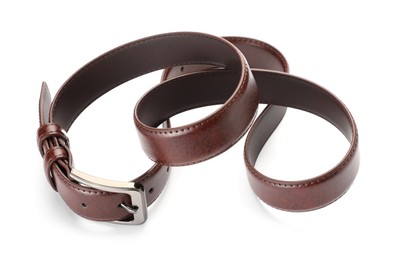 Photo of One brown leather belt isolated on white