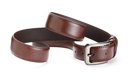 Photo of One brown leather belt isolated on white
