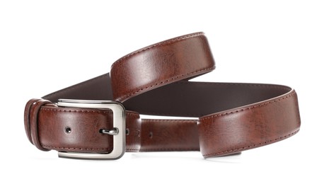 Photo of One brown leather belt isolated on white
