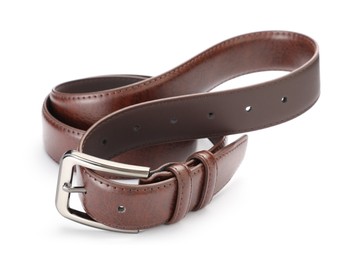 Photo of One brown leather belt isolated on white