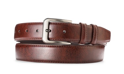 Photo of One brown leather belt isolated on white