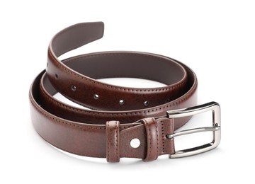 Photo of One brown leather belt isolated on white