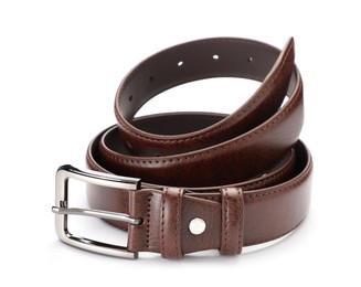 Photo of One brown leather belt isolated on white