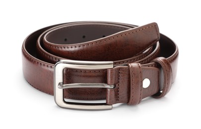 Photo of One brown leather belt isolated on white