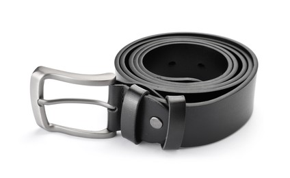 Photo of One black leather belt isolated on white