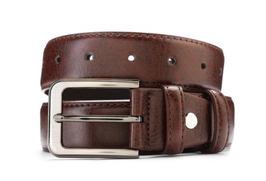Photo of One brown leather belt isolated on white