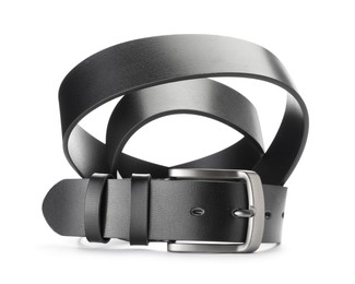 Photo of One black leather belt isolated on white