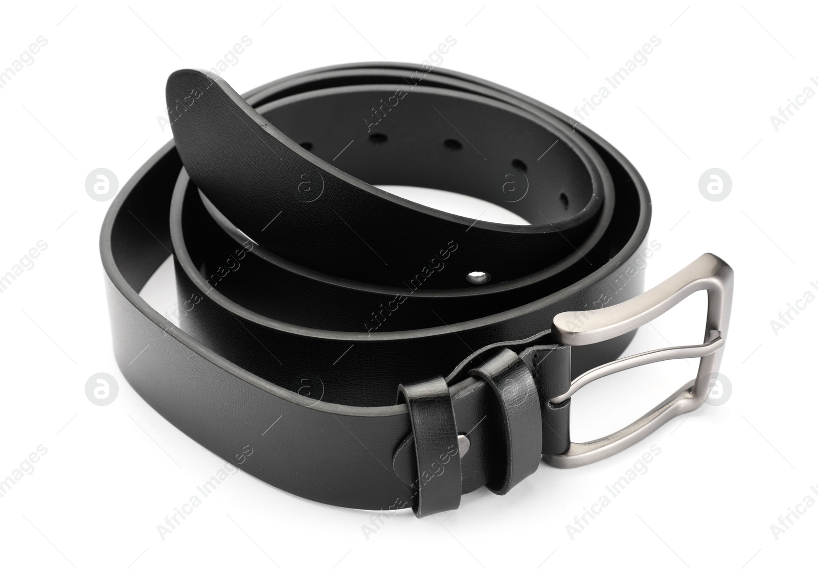 Photo of One black leather belt isolated on white
