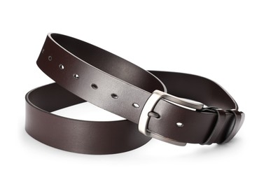 Photo of One brown leather belt isolated on white