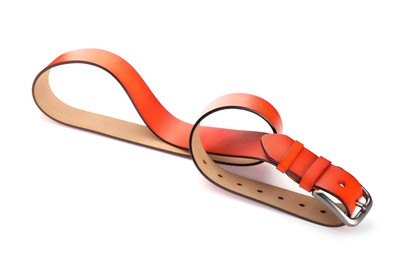 Photo of One orange leather belt isolated on white