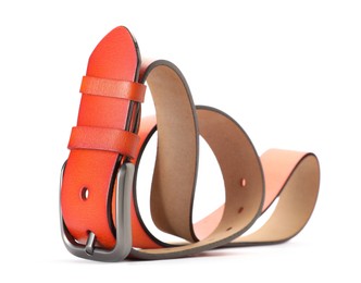 Photo of One orange leather belt isolated on white