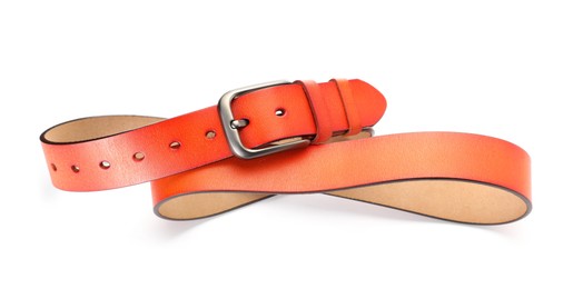 Photo of One orange leather belt isolated on white