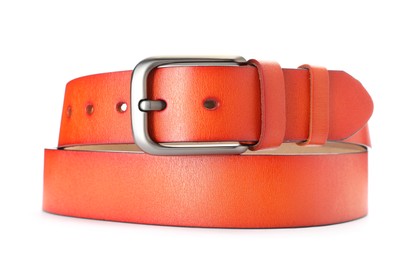 Photo of One orange leather belt isolated on white