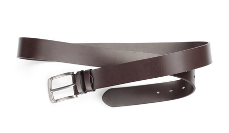 Photo of One brown leather belt isolated on white