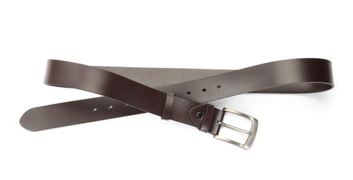 Photo of One brown leather belt isolated on white