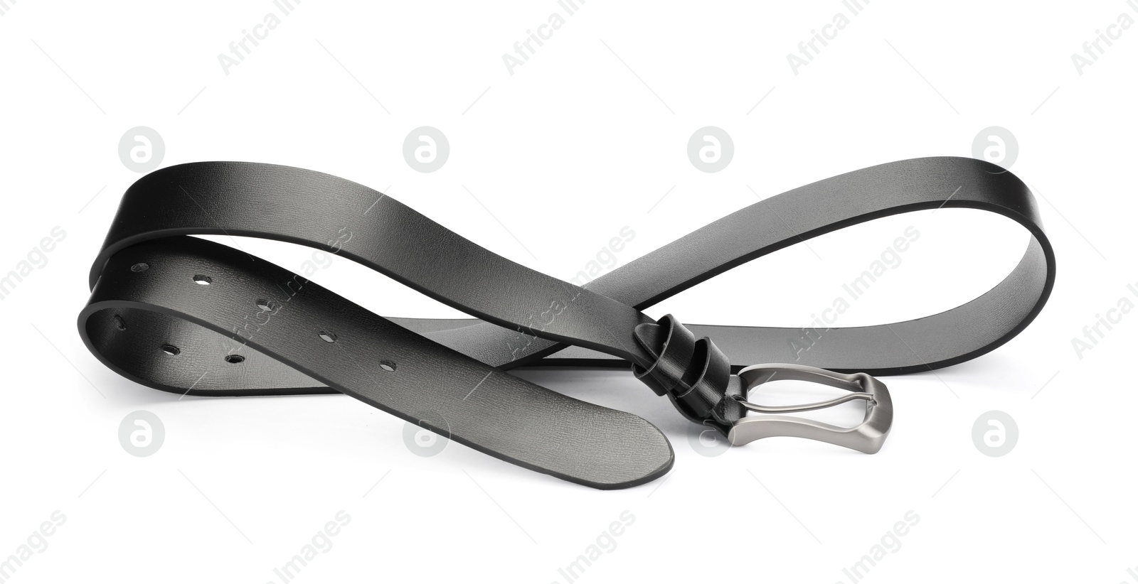 Photo of One black leather belt isolated on white