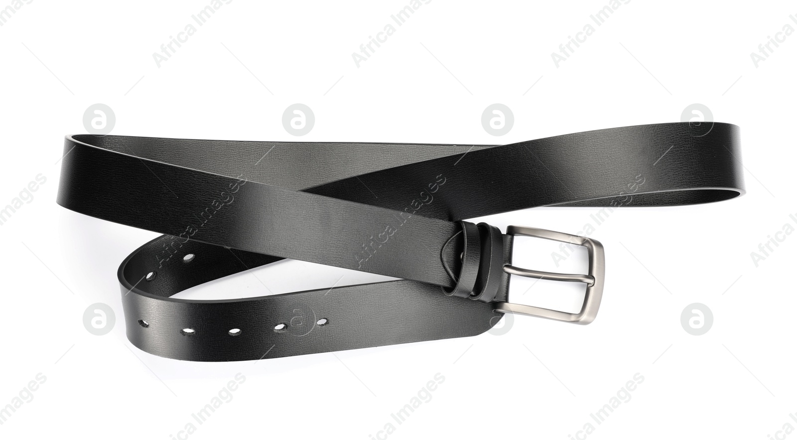 One black leather belt isolated on white Photo of One black leather belt isolated on white