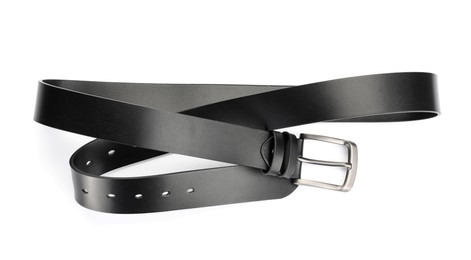 Photo of One black leather belt isolated on white