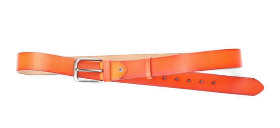 Photo of One orange leather belt isolated on white