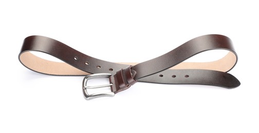 Photo of One brown leather belt isolated on white