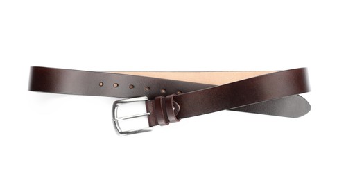 Photo of One brown leather belt isolated on white