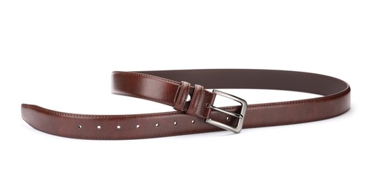 Photo of One brown leather belt isolated on white