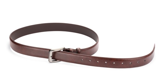 Photo of One brown leather belt isolated on white