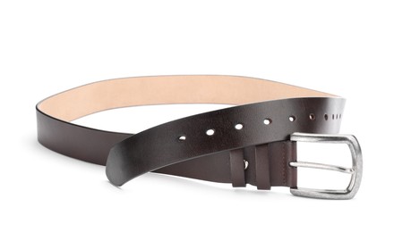 Photo of One brown leather belt isolated on white