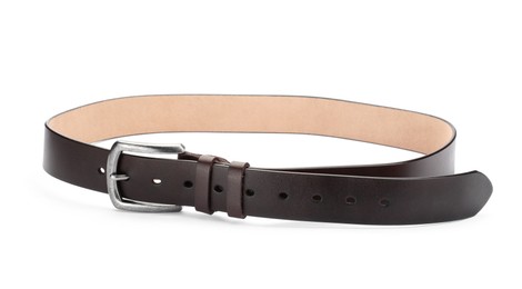 Photo of One brown leather belt isolated on white