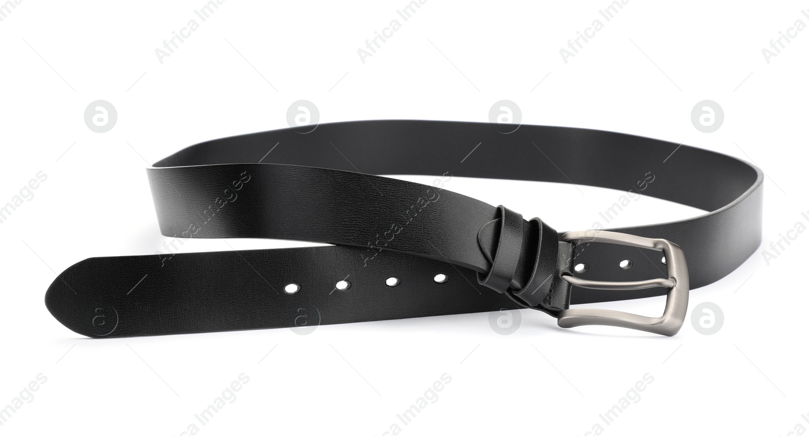 One black leather belt isolated on white Photo of One black leather belt isolated on white