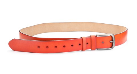 Photo of One orange leather belt isolated on white
