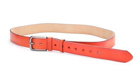 Photo of One orange leather belt isolated on white