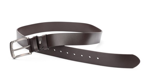 Photo of One brown leather belt isolated on white