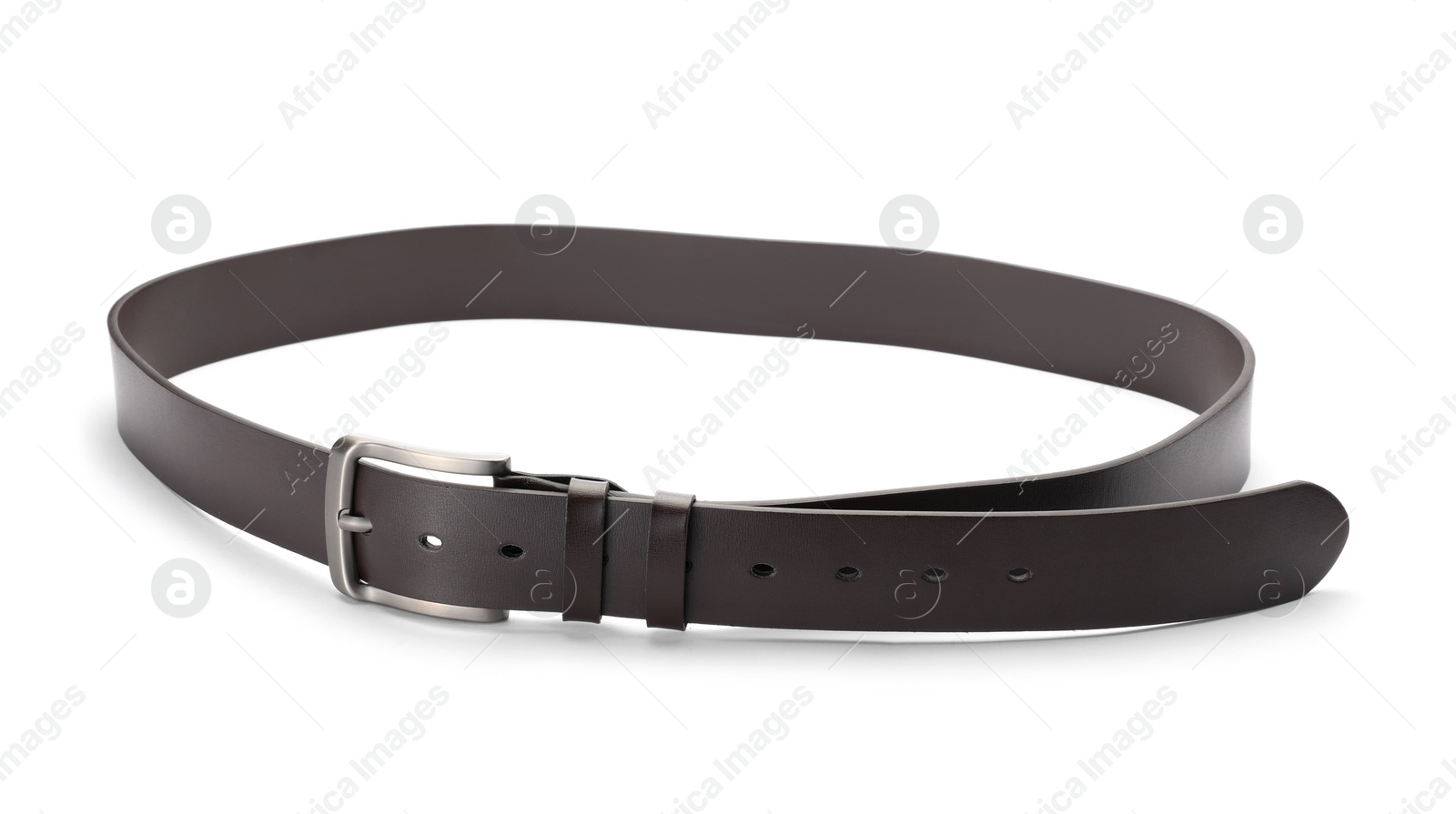 One brown leather belt isolated on white Photo of One brown leather belt isolated on white