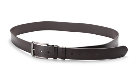 Photo of One brown leather belt isolated on white