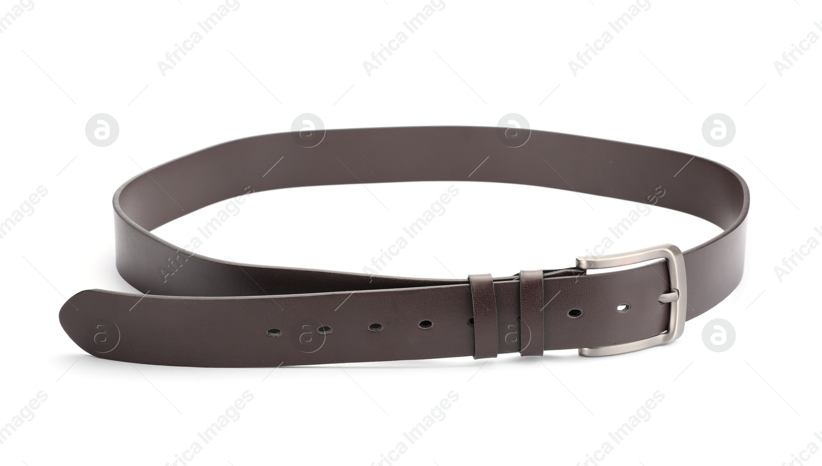 One brown leather belt isolated on white Photo of One brown leather belt isolated on white