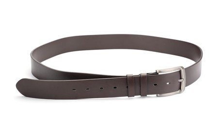 Photo of One brown leather belt isolated on white