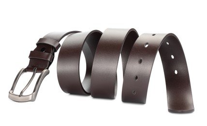 Photo of One brown leather belt isolated on white