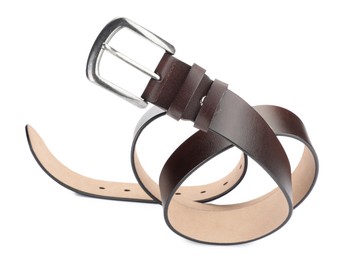 Photo of One brown leather belt isolated on white