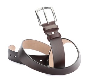 Photo of One brown leather belt isolated on white