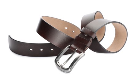 Photo of One brown leather belt isolated on white