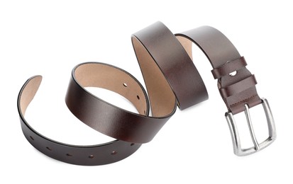 Photo of One brown leather belt isolated on white