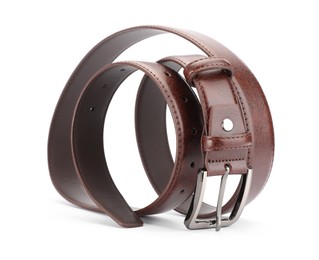 Photo of One brown leather belt isolated on white