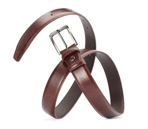 Photo of One brown leather belt isolated on white