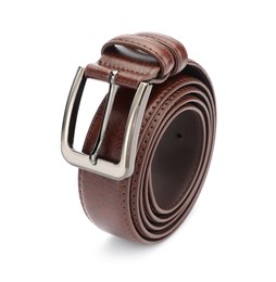 Photo of One brown leather belt isolated on white