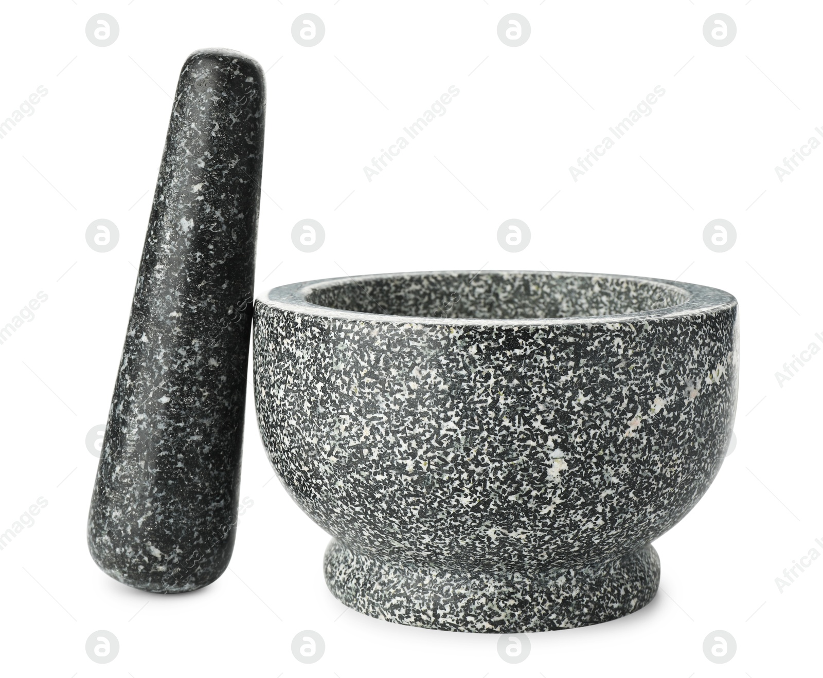 Stone mortar and pestle isolated on white Photo of Stone mortar and pestle isolated on white