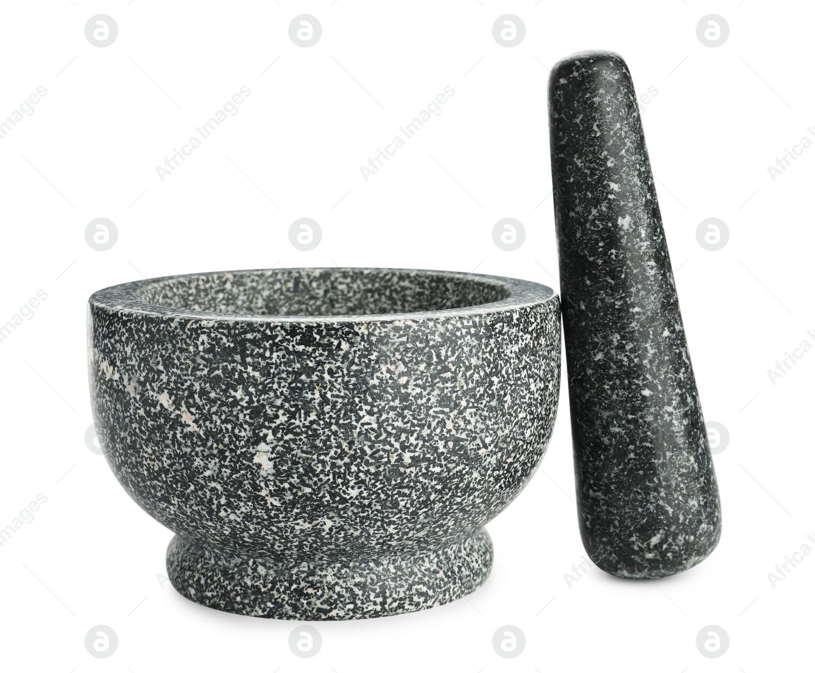 Stone mortar and pestle isolated on white Photo of Stone mortar and pestle isolated on white
