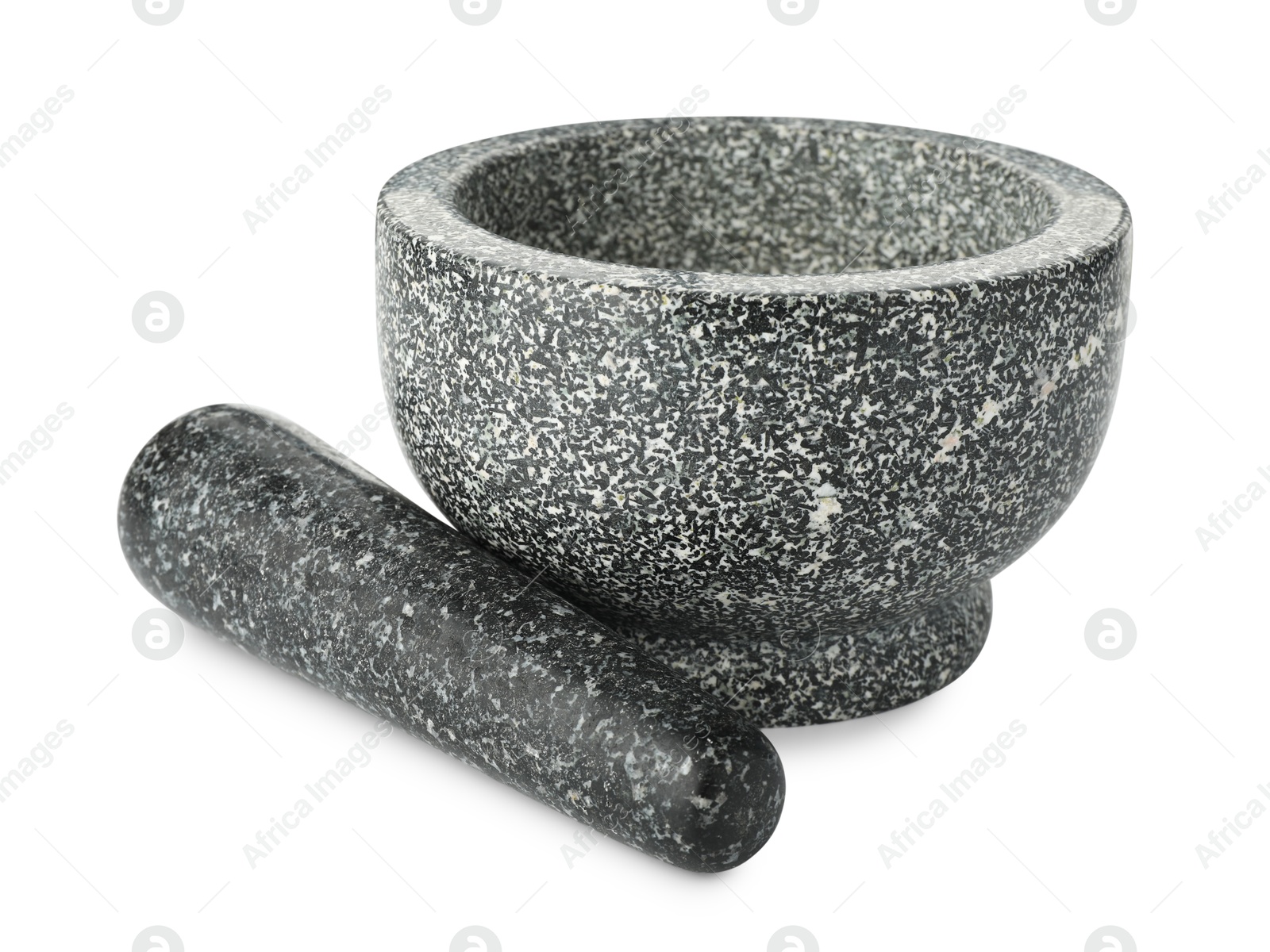 Stone mortar and pestle isolated on white Photo of Stone mortar and pestle isolated on white