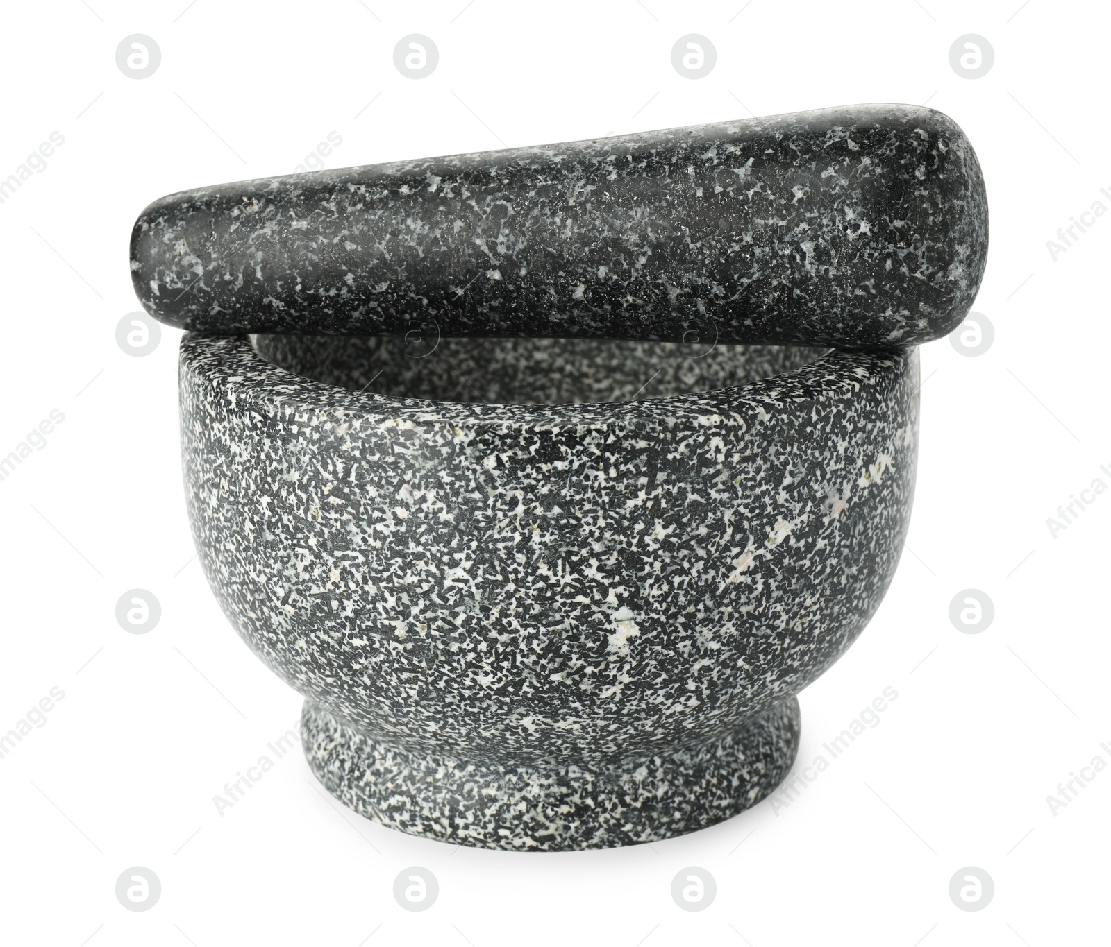 Stone mortar and pestle isolated on white Photo of Stone mortar and pestle isolated on white