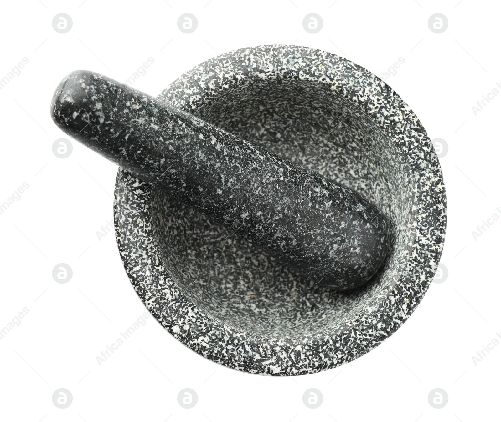 Stone mortar and pestle isolated on white Photo of Stone mortar and pestle isolated on white